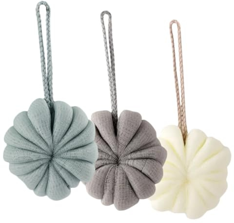 HAMPPLIES 3 pezzi Spugna Doccia Esfoliante Morbida e Palline Bagno Soffici e Resistenti Accessori per Pulizia con Schiuma Ricca e