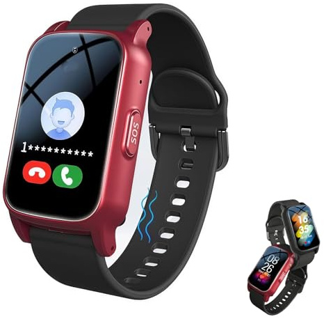 customty Elderly Fall Detection Smart Watch for Seniors with GPS Tracker, Auto Call Sos, Heart Rate Monitor, Waterproof Emergency Watch for Men & Women, Dementia & Alzheimer’s (Red)