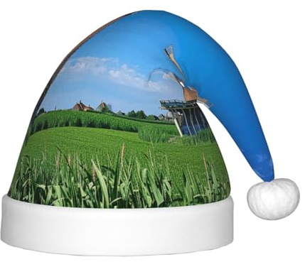 CADREWY Windmill Blue Print Adults Christmas Hat Festive Headwear Xmas New Year Winter Celebrations Costumes