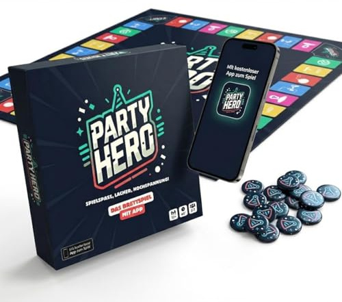 PartyHero Brettspiel mit App Familienspiel Quiz Freunde Gesellschaftsspiel Familie