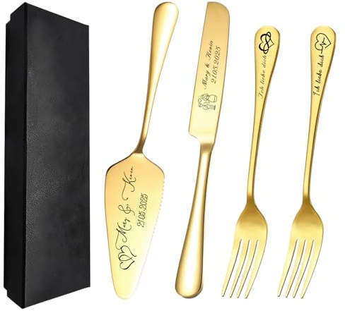 FKF Personalisiert Tortenheber Personalisierts Tortenmesser Gravur Name und Text Tortenschaufel Hochzeit Personalisiert als Geschenk zur Hochzeit Jahrestag Geburtstag (Gold)