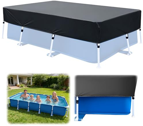 Poolabdeckung Rechteckig, SGZIOO 225 * 150cm Abdeckplane Pool Rechteckig, Pool Abdeckung Rechteckige für Sommer und Winter, Schmutz, Wetter Poolplane Rechteckige für Rectangular Frame Pool, Schwarz