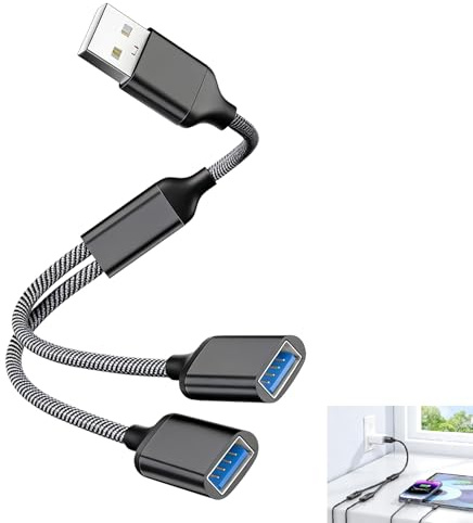 Cable Divisor USB, Splitter USB 1 en 2, USB Macho a 2 Hembras, Cable Duplicador Carga Transferencia de Datos, Extensor USB 2.0 Plug and Play PC Portátil Mac, Teclado Ratón Memoria USB