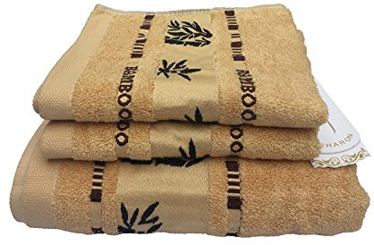 LSHARON Premium Bamboo Fiber 3 Piece Towels Set (1 Bath Towel, 2 Hand Towels) - Natural, Ultra Absorbent and Eco-Friendly (Khaki)