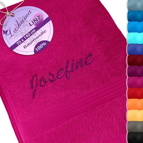 Lashuma Besticktes Duschhandtuch mit Namen 70x140 cm, Linz Badetuch personalisiert Purpur
