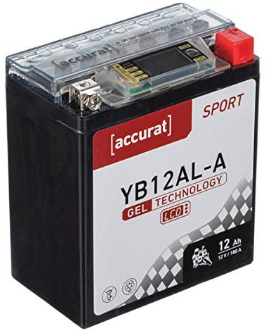 Accurat Motorradbatterie YB12AL-A - 12V, 12Ah, 180A, rüttelfest, wartungsfrei, LCD Display - Starterbatterie, Gel Batterie in Erstausrüsterqualität für Rasentraktor, Roller, Motorrad, Quad