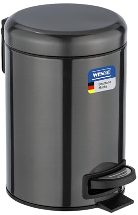 WENKO Kosmetika sparkhink Leman metallic svart 3 l – kosmetisk hink, papperskorg med anti-fingeravtryck kapacitet: 3 l, rostfritt stål rostfritt stål, 17 x 25 x 22,5 cm, svart