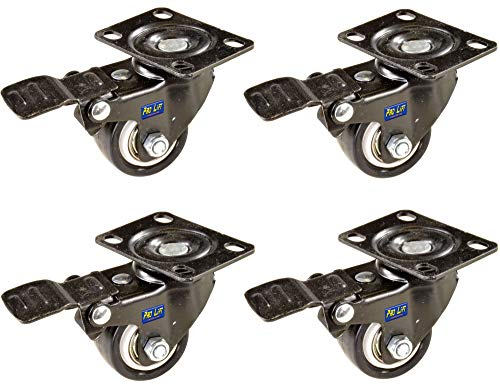 Pro-Lift-Werkzeuge 4 Stück Lenkrollen gebremst mit Halteplatte je 45 kg Tragkraft Gummirollenbelag Durchmesser 40 mm Möbelrollen Transportrollen 4x Bremse lenkbar Rollen