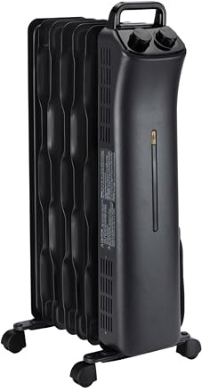 Amazon Basics Portable Oil Space Heater with 7 Oil-Filled Fins, 3 Heat Settings, Adjustable Thermostat, Tip-Over and Overheat Protection, ETL Safety Certificate, 1500W, Black