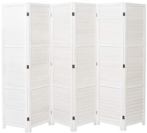 INMOZATA 6 Panel Room Divider, Paulownia Solid Wood Room Dividers Folding Privacy Screen, Movable Partition Screen Decorative for Living Room, Bedroom, Study, Office,240 x 170cm White