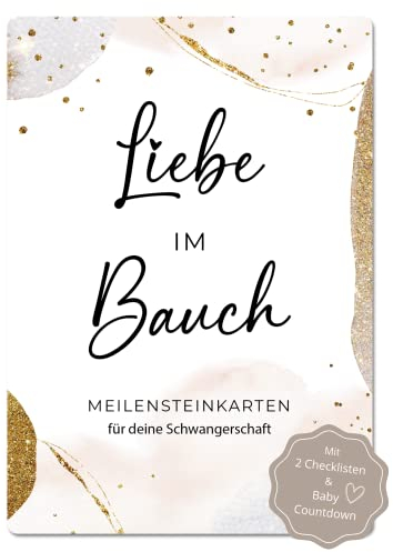 JoliCoon 50 Meilensteinkarten Schwangerschaft Golden Glamour - Meilensteine Schwangerschaft - Geschenke für Schwangere