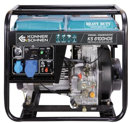 Könner & Söhns KS 6100HDE - Generador de corriente 5500 W 12 CV, motor diésel de 4 tiempos, cobre, arranque eléctrico, precalentador, AVR, generador para uso doméstico y comercial