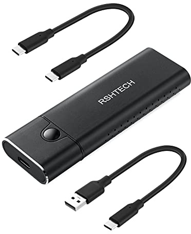 Aluminum M.2 NVMe SATA SSD Gehäuse RSHTECH M.2 NVMe USB Adapter RTL9210B chip unterstützt USB 3.1 Gen 2 10Gbps PCIe und SATA M-Key(B+M Key), UASP Trim, Werkzeuglos, Typ C & Typ A Kabel, RSH-329