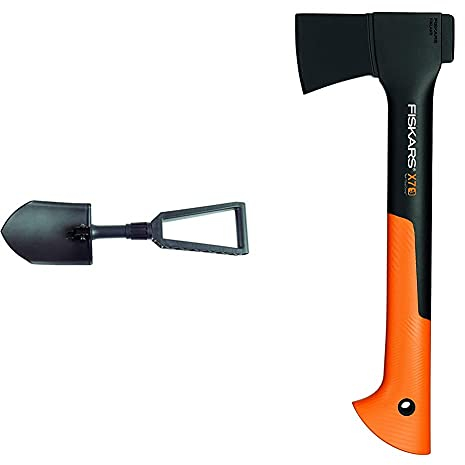 Fiskars Klappspaten für Camper und Bergsteiger, Auch als Schaufel und Hacke einsetzbar, 59 cm & Universalaxt, Inklusive Klingen- und Transportschutz, Länge: 35,5 cm, Hochwertiger Stahl-Klinge