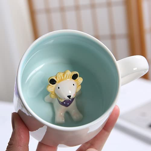 Arawat Söt Lejon Kaffemugg med lejontryck, 35 ml keramisk kopp, roliga muggar för kvinnor och vänner