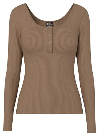 Pieces Pckitte LS Top Noos BC Maglietta a Maniche Lunghe da Donna, Fossile, XL