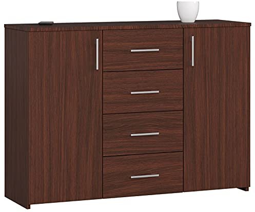 AKORD Cassettiera K45 con 4 cassetti e 2 ripiani con Ante | Mobiletti Ingresso Bagno | Armadio Cameretta | Comodino | B110 x H80 x P35 cm, peso 43 kg Wengé