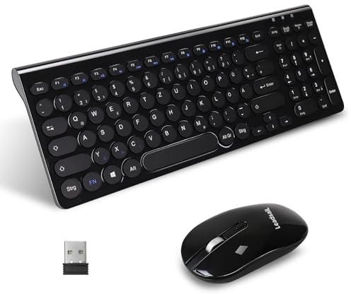 LeadsaiL Kabellose Tastatur und Maus Combo, Silent, 2,4 GHz USB-Empfänger, Funkmaus mit DPI-Taste, Für PC, Laptop, Deutsches QWERTZ-Layout, batteriebetrieben-Schwarz