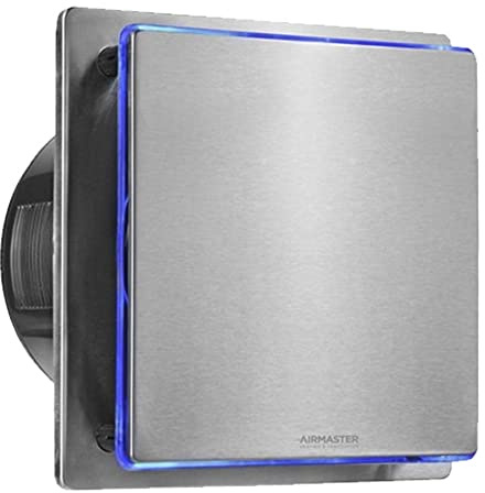 Manningham Lighting 100mm 4'' inch Timer - Silent Bathroom Extractor Fan Energy Saving and Quiet - Stainless Steel Shower Wall Ceiling Mounted Kitchen Moist Long Life Motor Blue LED