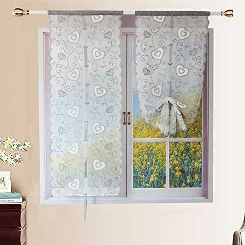 Tende da cucina ricamate con filato Dolly，Tenda per Soggiorno Camera Balcone Finestra e Interni 2 Pannelli,Grigio,60x240cm