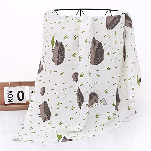 Chickwin Langes Coton Bébé en Mousseline, Couvertures d'emmaillotage Imprimé Nordique pour Bébé Garçon Fille, Nouveau-nés Serviettes de Bain Ultra Doux Multi Usages (Hérisson,120x110cm)