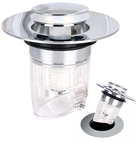 Pop Up Abflussstopfen, Universal Waschbeckenstöpsel Abflusssieb Waschbecken Edelstahl-RüCkprall Kern Push-Typ Mit 2 Dichtungen füR Aufsatzwaschbecken Badewannenstöpsel Abflusslöcher 34~40 mm