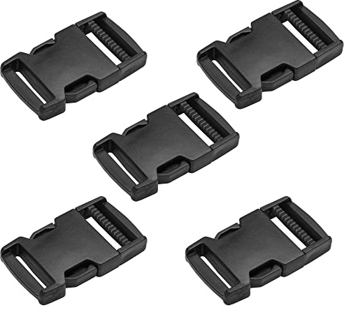 SolaDirect Side Release Buckles Clips for 20 mm / 0.78 inch Webbing Strap, Squeeze Fasteners, Black Delrin Plastic (Pack of 5)
