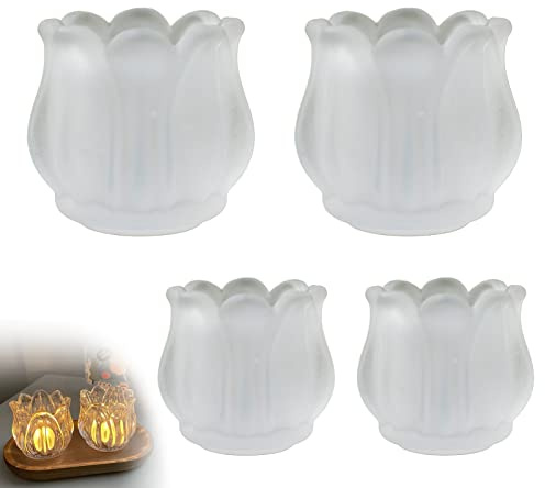 4 Stücke Glas Tulpe Blume Teelichthalter, Klarer Kristall Blume Teelicht Stand Kerzenständer Tasse Für Christma Dinner, Hochzeit Party, Home Decor (Mattiert)