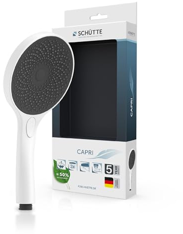 SCHÜTTE Handbrause CAPRI mit Samtstrahl-Technologie | Duschkopf mit über 300 Düsen und 3 einstellbaren Strahlarten | Brausekopf Antikalk für die Dusche | Weiß