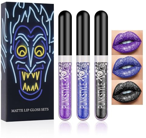 3 pièces Couleurs Glitter Lip Kit, Brillant à Lèvres Scintillant Kit, Diamant Brillant Rouge à Lèvres Longue Durée, Mat Liquide Brillant Rouge à Lèvres pour Halloween Fête Mascarade Cosplay