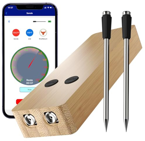 Thermomètre à viande Thermomètre à barbecue sans fil avec deux sondes plus fines APP Bluetooth 100m Thermomètre à viande Thermomètre à rôtisserie pour four Grill Smoker Rotisserie
