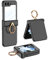 For Samsung Galaxy Z Flip 5 Case with Hinge Protection Built-in Screen Protector Film 360 Degree Rotation Ring Holder Kickstand Ultra Thin Full Coverage Protection Shockproof Hard PC Bumper Black