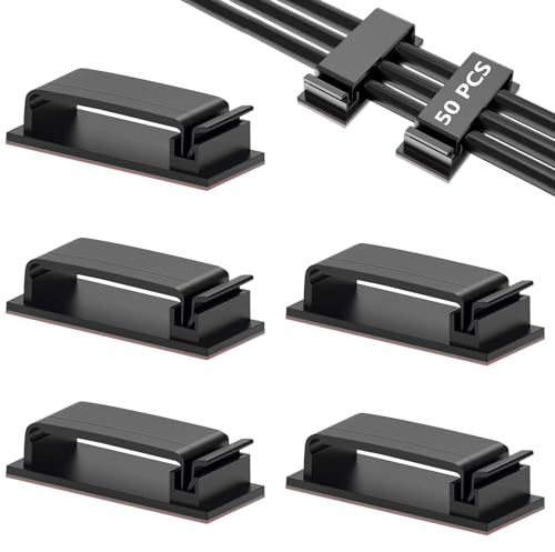 gaoduanluoluo 50 Stück Kabelmanagement Selbstklebende, Kabel Organizer Kabelhalter Selbstklebend, Kabelclips für Schreibtisch, Heim, Büro, TV, PC, Laptop (Schwarz)