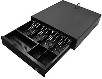 Kassenschublade, Stahlplatte, 33 cm, robuste Geldkassette, manuell aufschiebbar, mit 4 Geldscheinklammern, 3 Münzgeld-sichere Aufbewahrungsbox (schwarz)