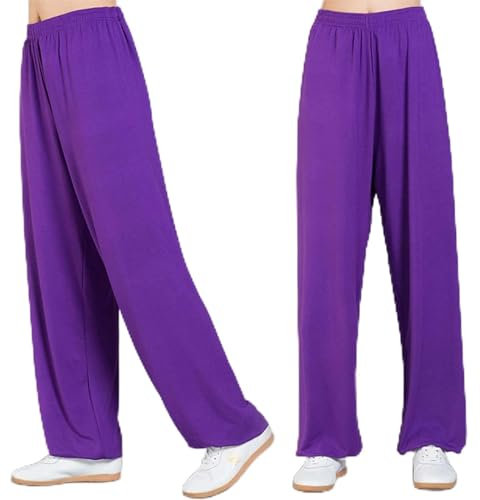 AahArya Pantalon De Tai Chi Unisexe Ample Kung Fu Wing Chun Kung Fu Traditionnel Pantalon Ceinture Élastique Arts Martiaux Pantalons Entraînement Super Soft Yoga Pilates Pantalons,D,L