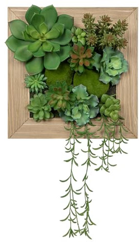 Arborus Artificial Plants Succulents 3D Fake Wall Hanging Plants Decor Faux Succulent Arrangement in Wooden Planter for Indoor Home Farmhouse Table Shelf Wall Decoration