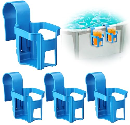 Keaistar 4 Stück Pool Getränkehalter Zubehör für Aufstellpools aus Kunststoff Cup Holder Multifunktionaler Wasserbecher Hängehalter Poolzubehör für die meisten Schwimmbäder (Blau)