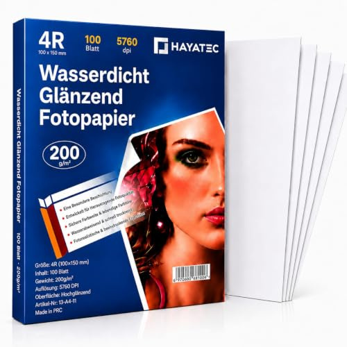 HAYATEC 50 Blatt Fotopapier 10x15 cm hochglänzend Tintenstrahldrucker 200g/m² Photopapier Fotokarten Photokarten Sofort Trocken Wasserfest Hochweiß