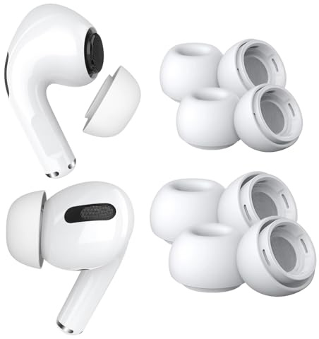 4 Paar Ersatz-Ohrstöpsel für AirPods Pro Gen 1 & 2 von MMOBIEL - Anti-Rutsch Silikon Ohrstöpsel Spitzen mit Geräuschreduzierungsloch, Tragbare Aufbewahrungsbox und Passt in Ladehülle – 2xS, 2xM – Weiß