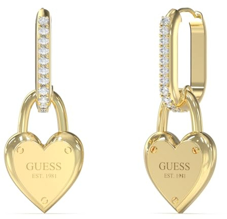 Guess Damen-Ohrringe Creolen Herz-Schloss Huggies Goldfarben JUBE04213JWYG