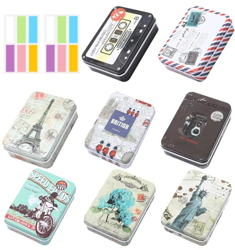 USHXVG 8 Pieces Metal Box With Lid, 2 Pieces Label Stickers, Storage Tin, Soap Container, Rectangular Can