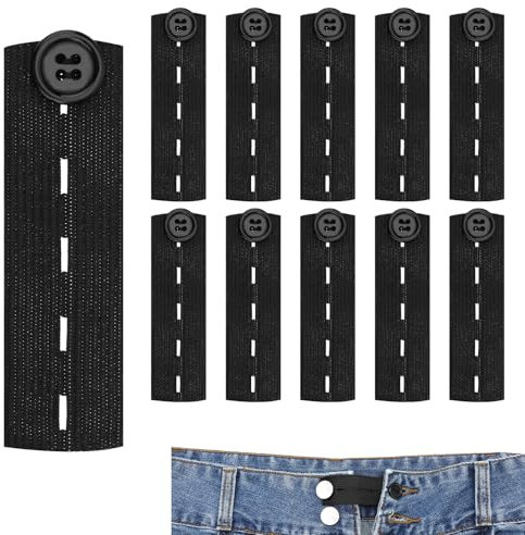 Giantree 10 Stück Hosenknopf Verlängerung, Hosenbunderweiterung Knopf Jeans Knopfverlängerung für Hosen Knöpfe Extender Taille Extender für Damen Herren(Schwarze)