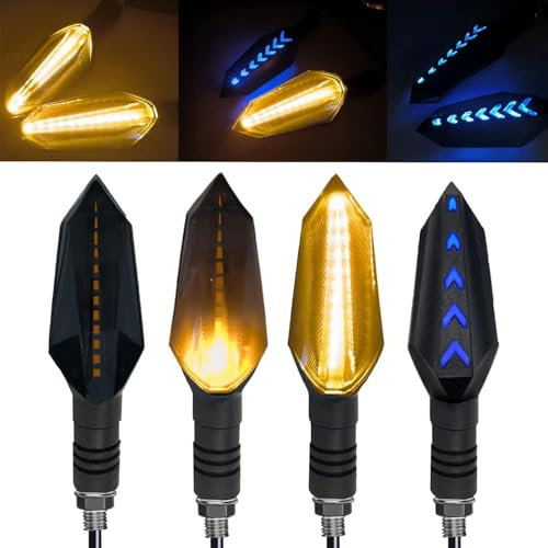 Norhogo 4 Pezzi Frecce LED Moto, 12V Universale Indicatore di Direzione Per Moto, Lampeggiante Ambra Luce Duale Colore Blu Ambra Lampada Per Moto Scooter Quad Cruiser Off Road