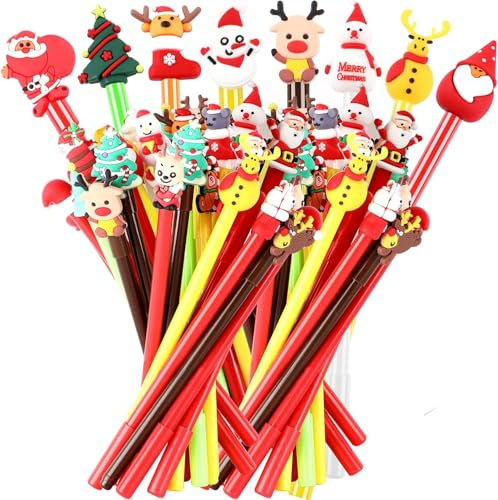 KAHEIGN 50Pcs Gelschreiber Weihnachten Cartoons Gel Stift Set, 25 Stile Süße Kugelschreiber Stifte, 0,5mm Schwarze Gel Tintenstifte, Schneemann Weihnachtsmann Weihnachtsbaum Weihnachtsstifte