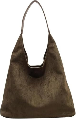 Wildleder Handtasche Damen, Retro Wildleder Schultertasche, Damen Gross Tragetasche, Shopper Tasche Hobo Bag Slouchy Bag (Green)