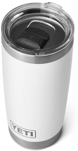 YETI Rambler Thermobecher 20 oz (591 ml) Weiss – Kaffeebecher To Go, Thermotasse aus Edelstahl mit Stronghold Deckel, Isolierbecher