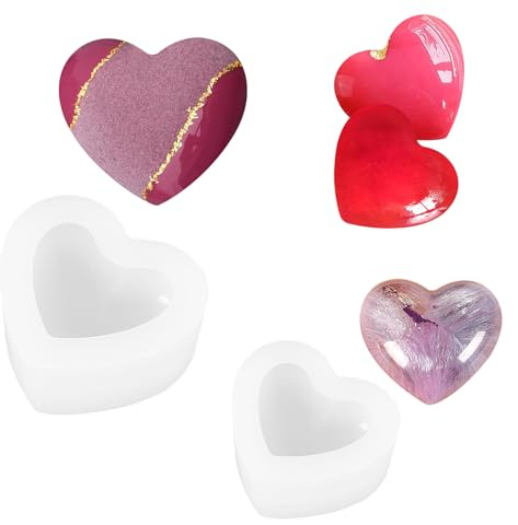 SoeUyd 2 Stück Liebe Herzform Silikonform, Silikonform Herz. Gießform Herz, DIY Herzförmige Kerze Kristall Silikonformen für Küche Schokolade Kuchen Formen oder DIY Seife, Kerze Handwerk Dekoration
