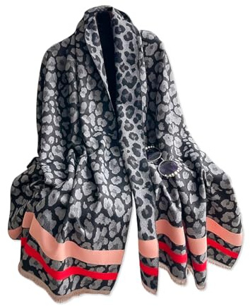 LumiSyne Invierno Bufanda De Cachemira Para Mujer Pashmina Chales y Envolturas Patrón Leopardo Animal Estilo Clásico Bufanda Reversible Con Borla Grande Larga Bufanda De Cuello Suave Cálido Estola