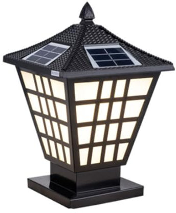 ZXPGHUJSHB Lampada Solare da palo, Impermeabile, per Esterni, a Colonna, a griglia Nera, in Metallo, per Esterni, per Ingresso, Cortile, Giardino, palo, palo, Montaggio su pilastro