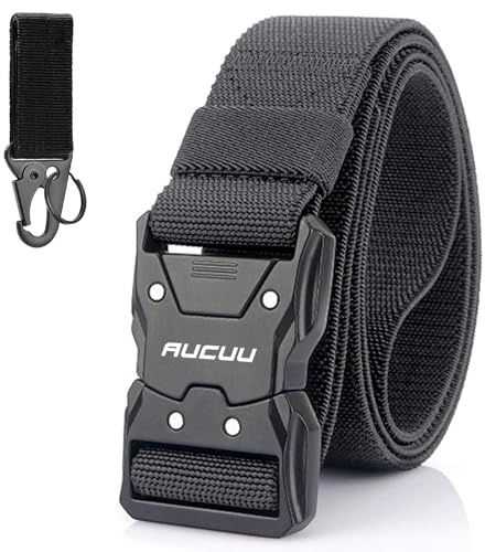 Aucuu cinturon tactico hombre, Cinturón de Lona de Nylon para Hombres, cinturón Táctico Militar, Cinturóns de Nailon Ajustable para Viajes, Deportes y Uso Diario, Gris (Ancho 3.8 cm/largo 125cm)